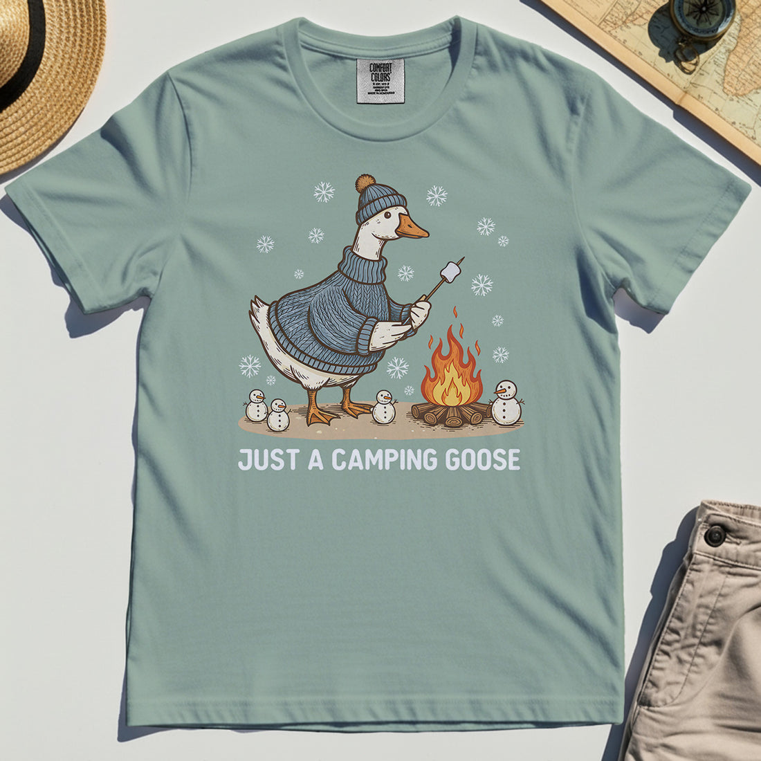 Funny Goose 'Just A Camping Goose' Outdoor Holiday Comfort Color T-Shirts 1