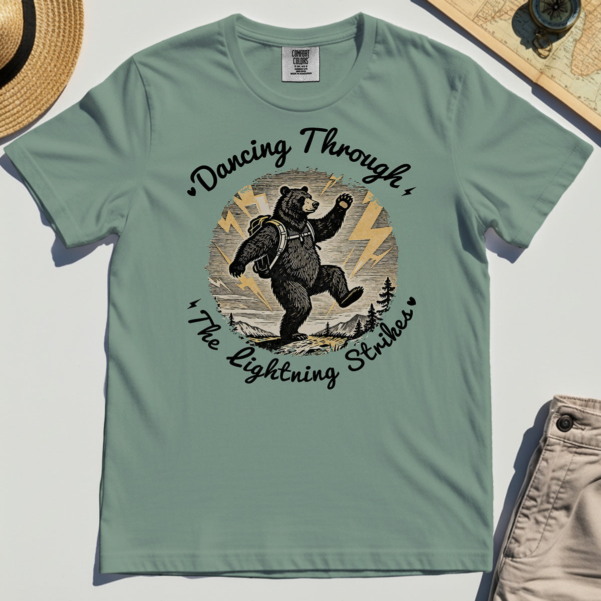 Dancing Through The Lightning Strikes Camping Bears Comfort Color Tee 3