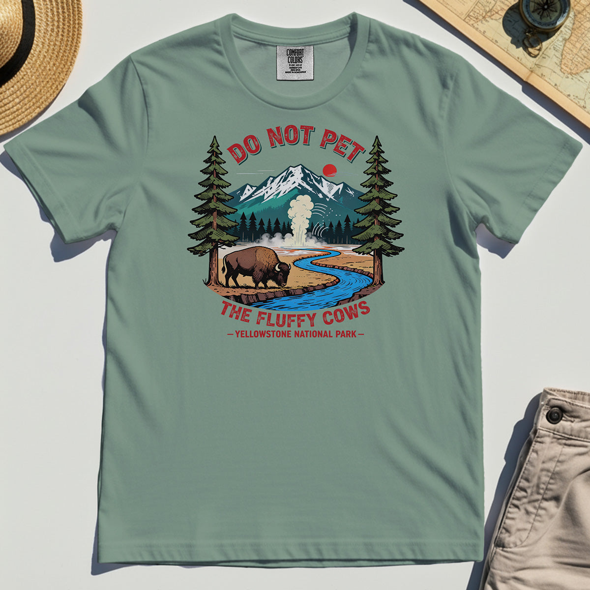 Yellowstone National Park Comfort Tees, Do Not Pet The Fluffy Cows Funny Bison Graphic Comfort Color Tees 2