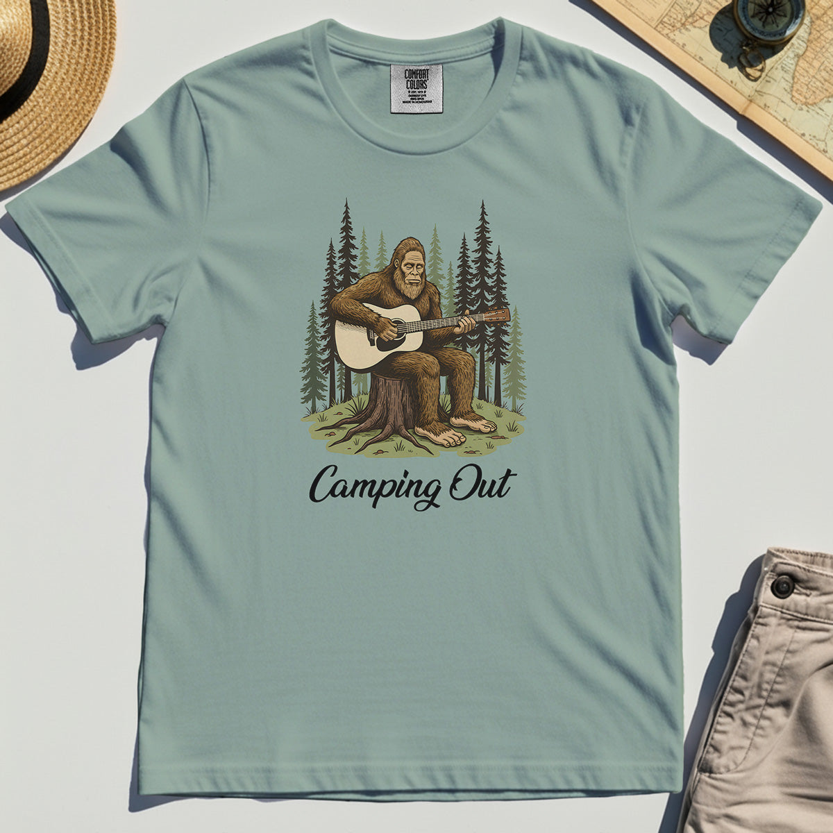 "Camping Out" Funny Bigfoot Camping Comfort Tee 3