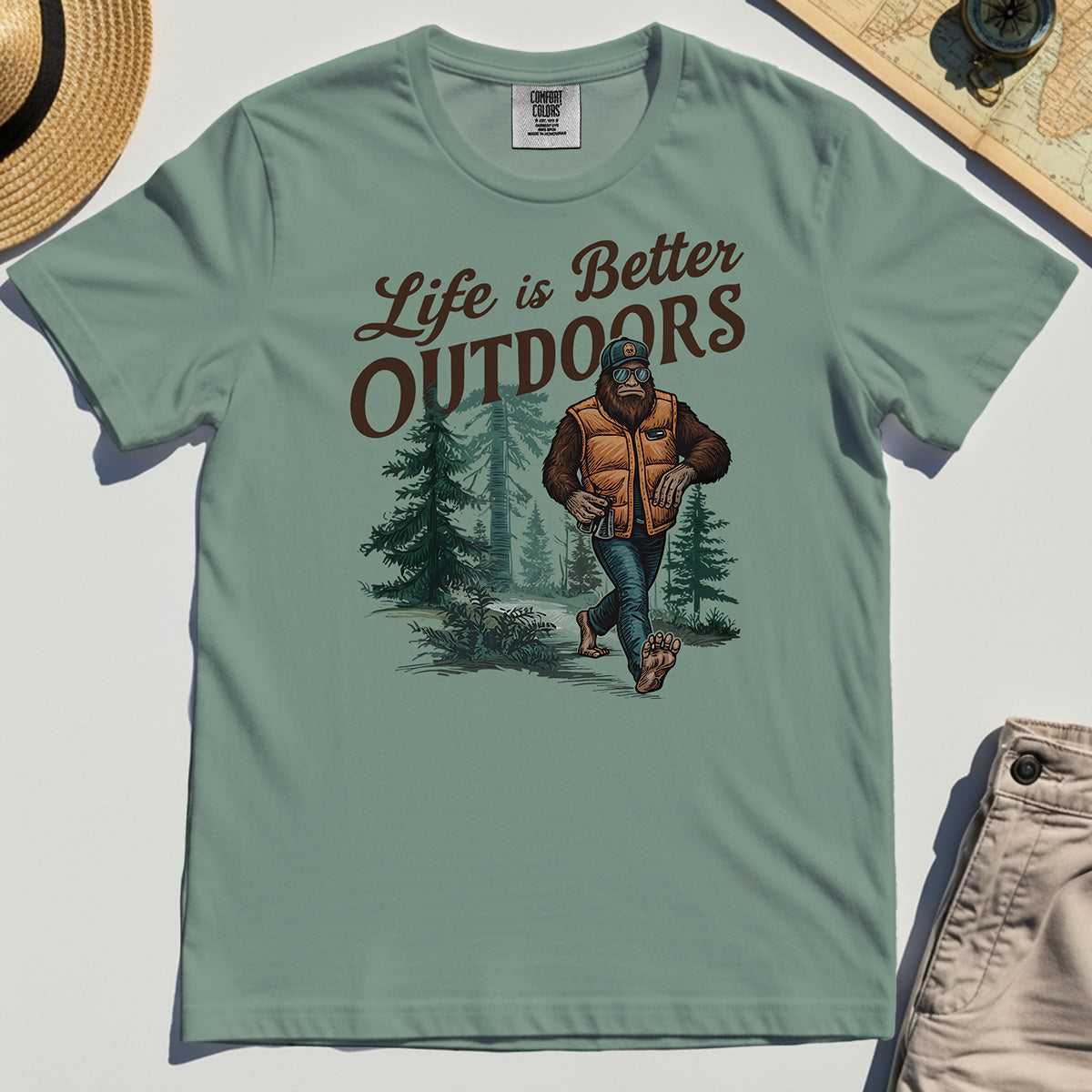 Bigfoot Life Is Better Outdoors Comfort Tee, Retro Camping Graphic Comfort Color Tees For Outdoor Adventurers 3