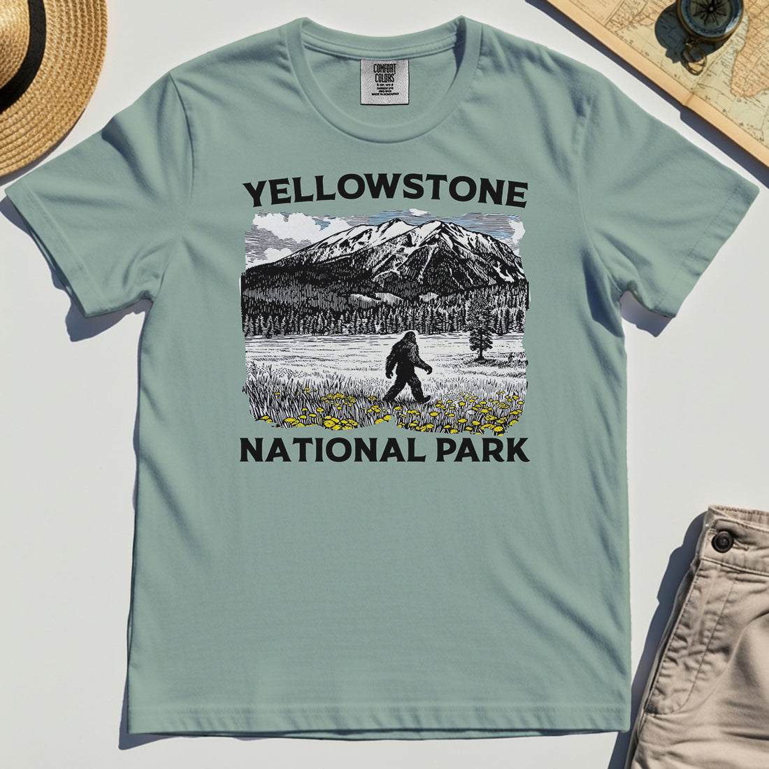 Yellowstone National Park Comfort Color Tee, Bigfoot Hiking Graphic 1