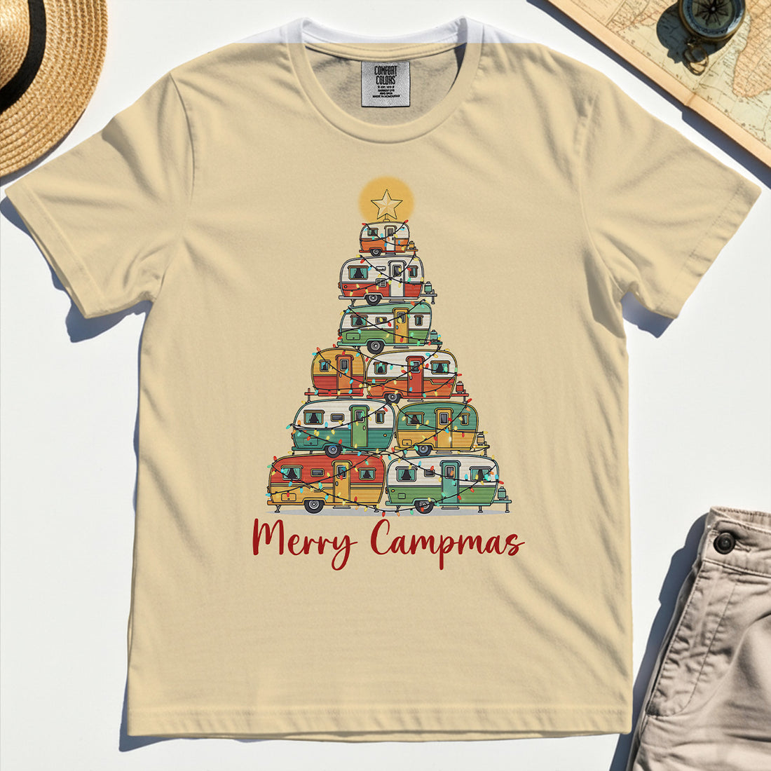 Retro Camper Van Christmas Comfort Tee, Funny Holiday Camping Comfort Color Tee For Men And Women 1