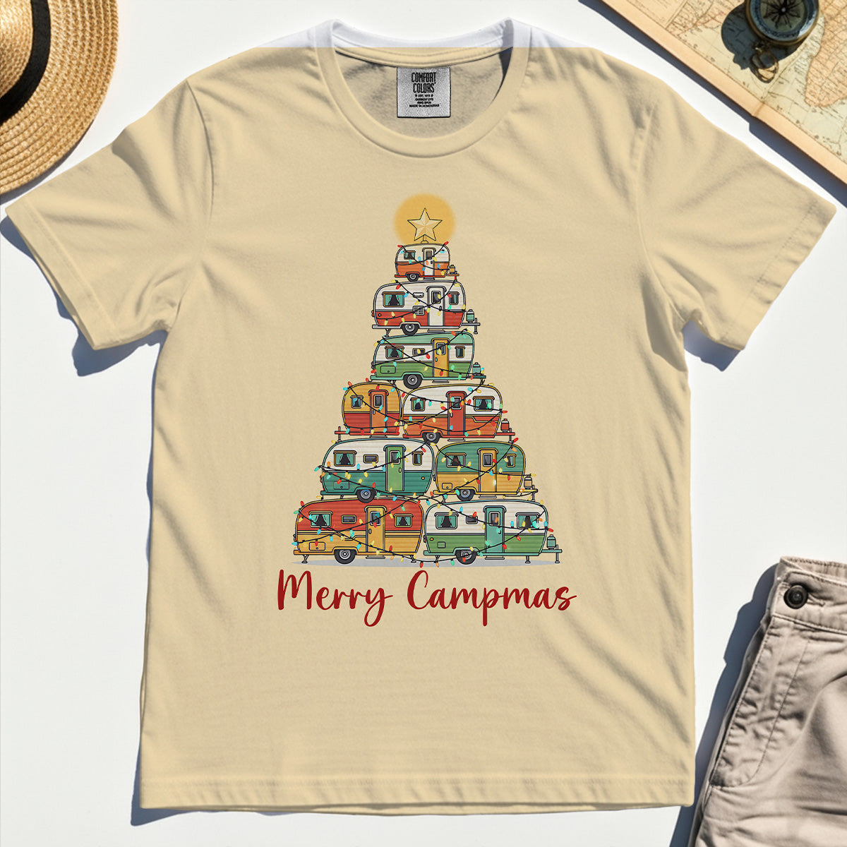 Retro Camper Van Christmas Comfort Tee, Funny Holiday Camping Comfort Color Tee For Men And Women 2