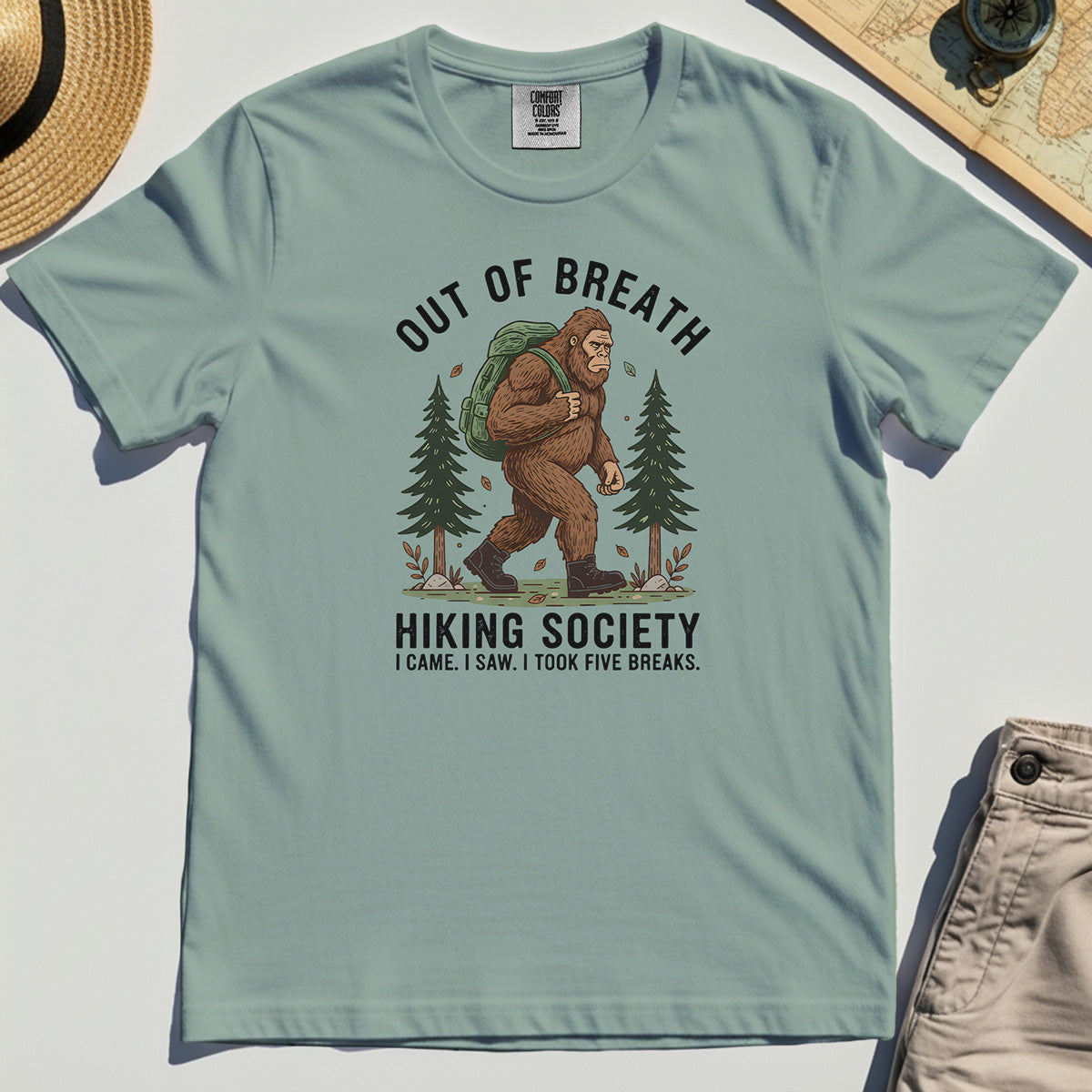 Out of Breath Hiking Society Comfort Tee, Funny Sasquatch Outdoor Camping Comfort Color Tee 1