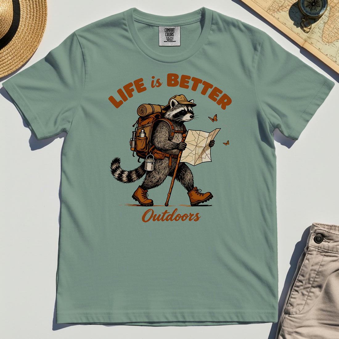 Raccoon "Life is Better Outdoors" Comfort Color Tee 1