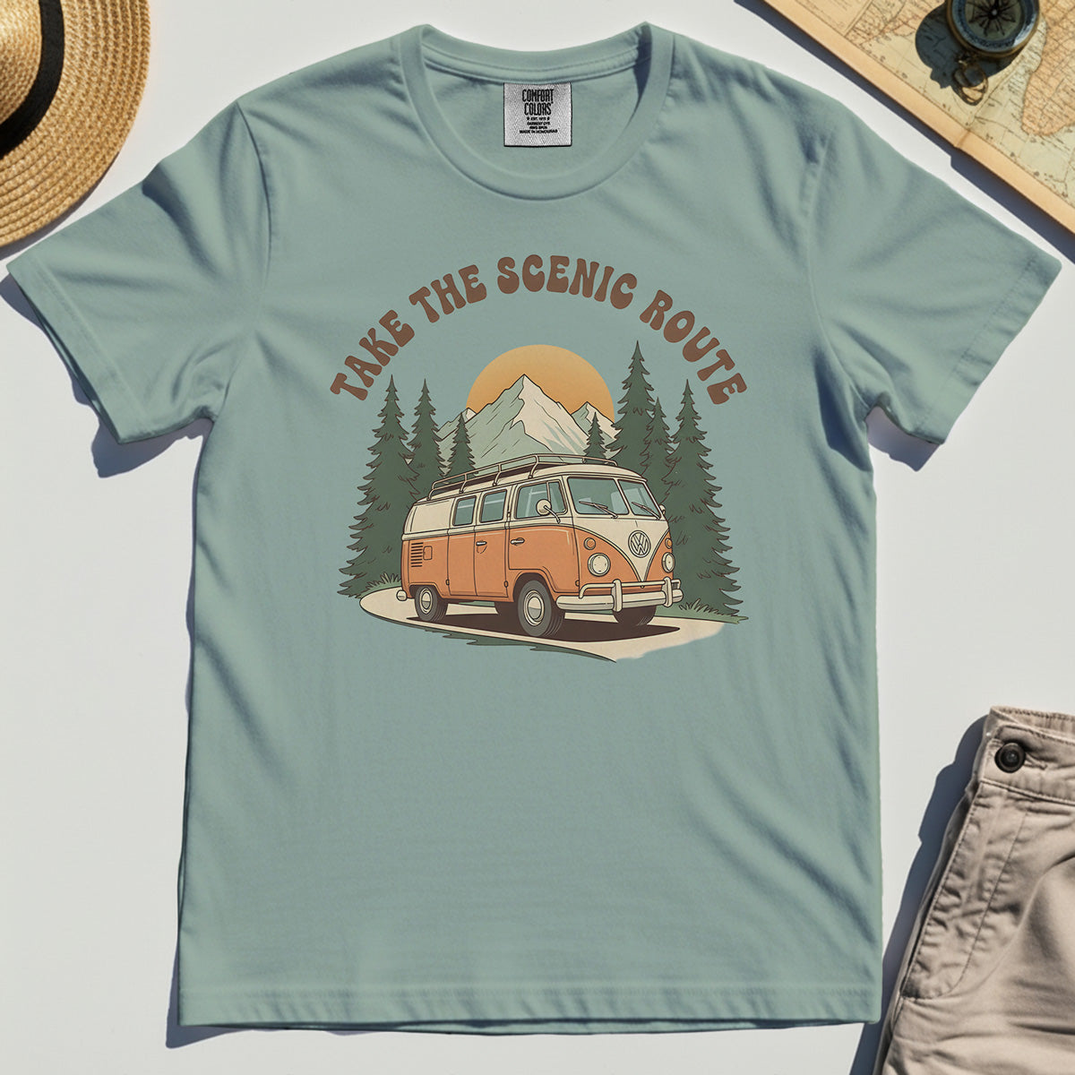 Take The Scenic Route Comfort Tee, Vintage Road Trip Comfort Color Tee For Travelers And Adventure Lovers 4