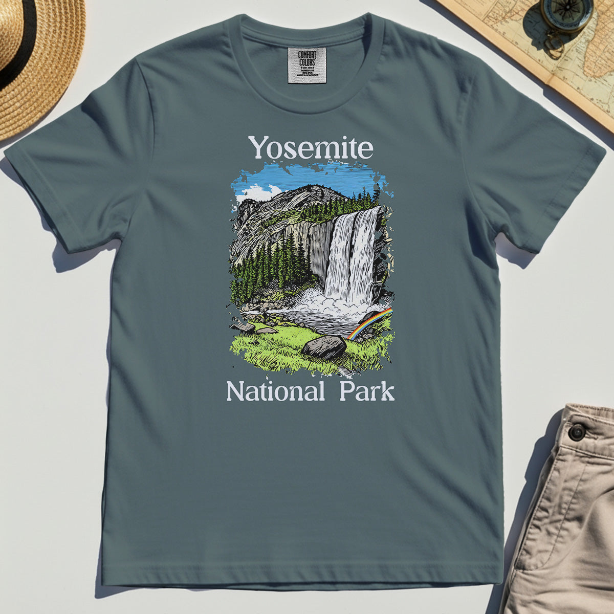 Yosemite Waterfall Vintage Comfort Color Tee, Scenic National Park Graphic Comfort Tee, Hiking Gift 4