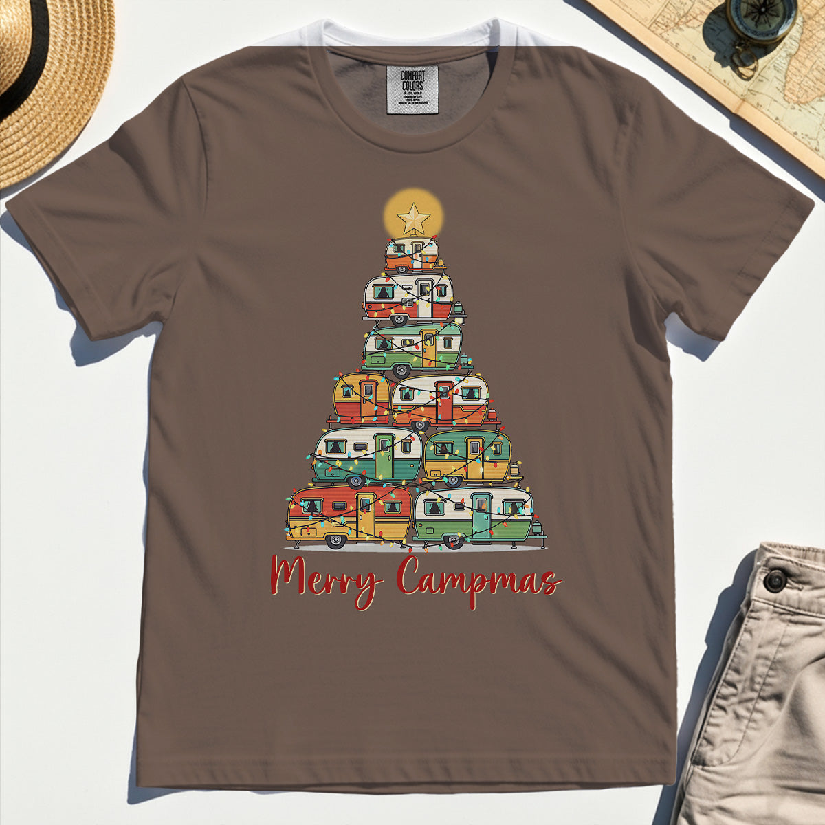 Retro Camper Van Christmas Comfort Tee, Funny Holiday Camping Comfort Color Tee For Men And Women 6
