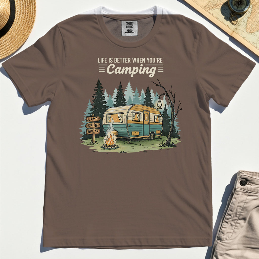 Life Is Better When You’re Camping Comfort Tee, Retro Camper and Campfire Comfort Color Tee For Travelers and Campers 6