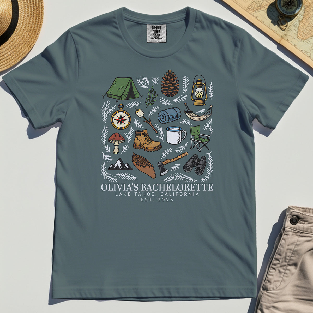 Bachelorette Camping Trip Comfort Tee, Bride Tribe Camping Trip Comfort Color Tees For Lake Tahoe 4