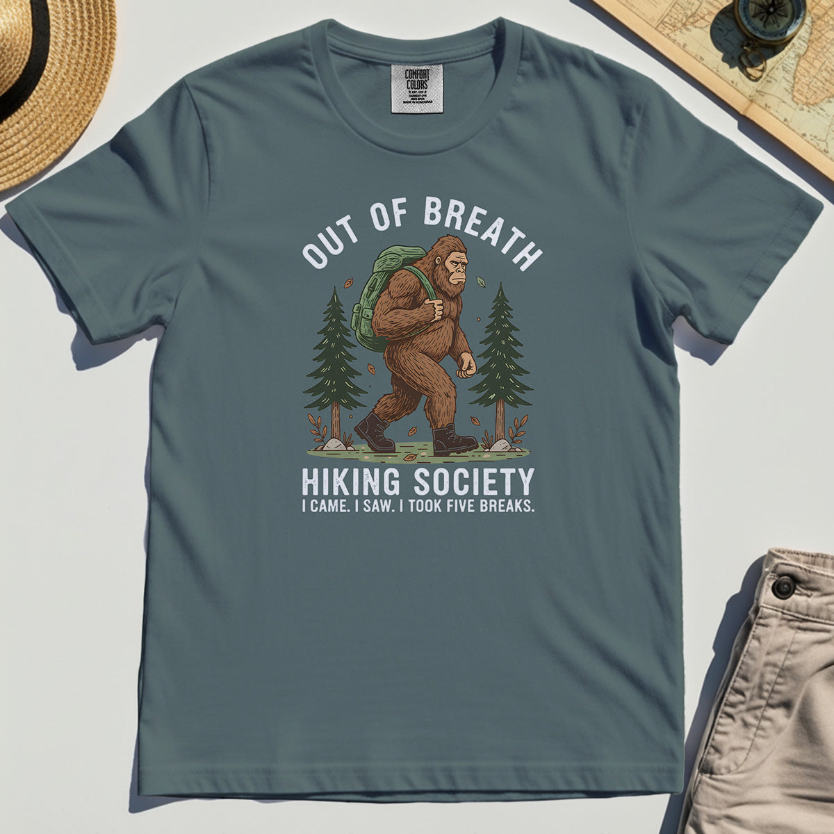 Out of Breath Hiking Society Comfort Tee, Funny Sasquatch Outdoor Camping Comfort Color Tee 3