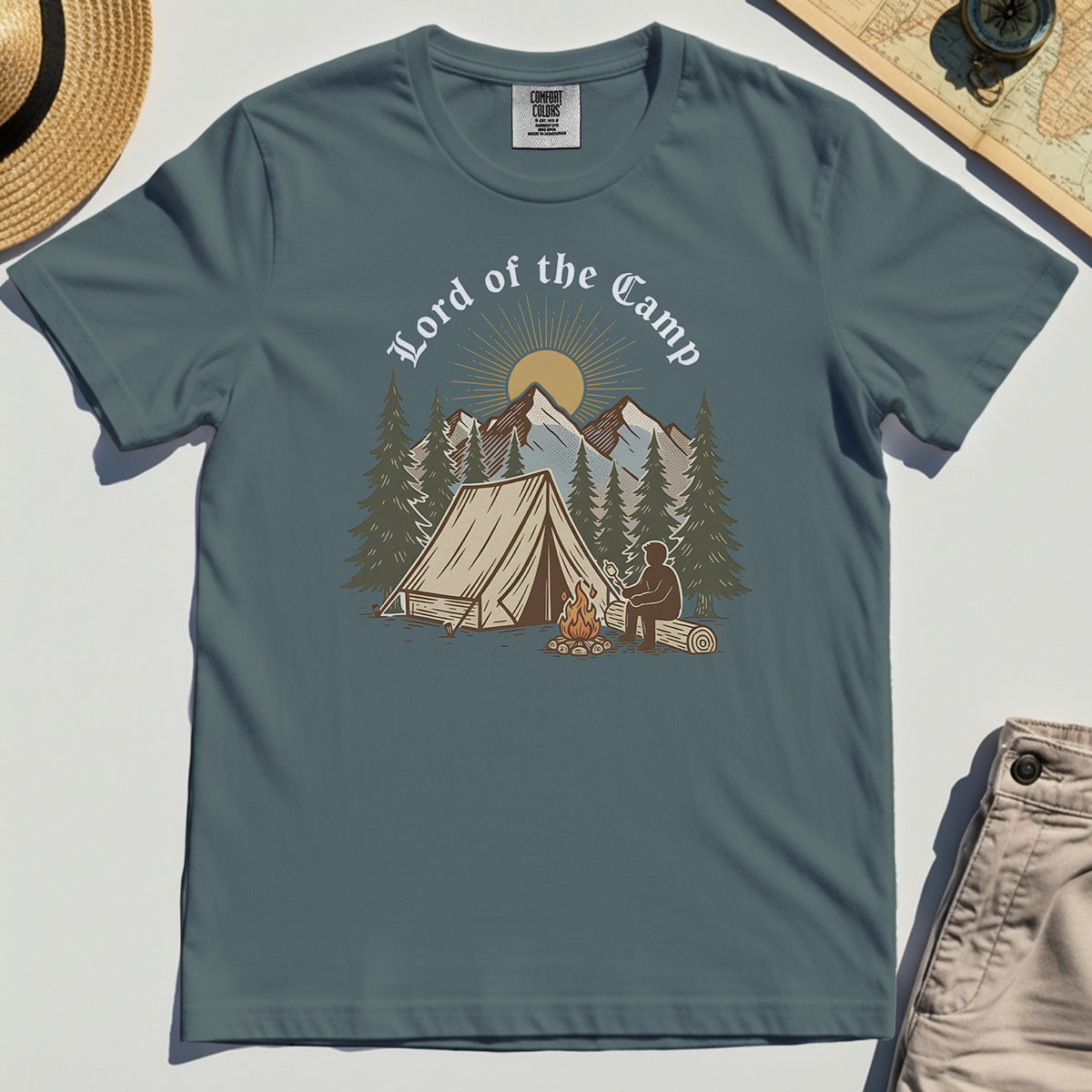 Vintage Lord of the Camp Campfire Comfort Tee, Tent And Campfire Mountain Scene Comfort Color Tee 4