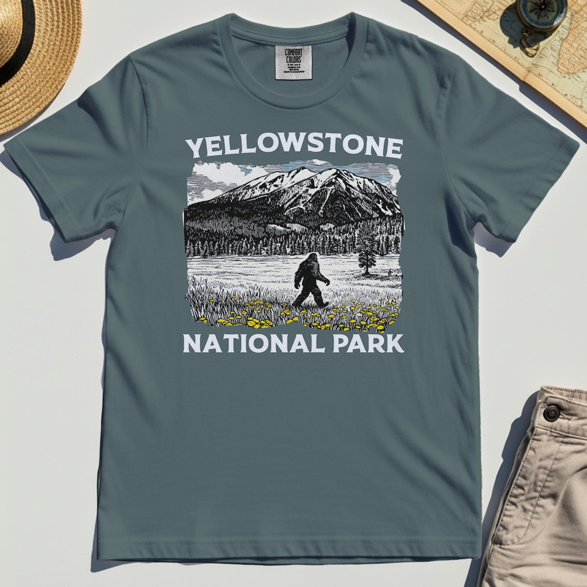 Yellowstone National Park Comfort Color Tee, Bigfoot Hiking Graphic 3