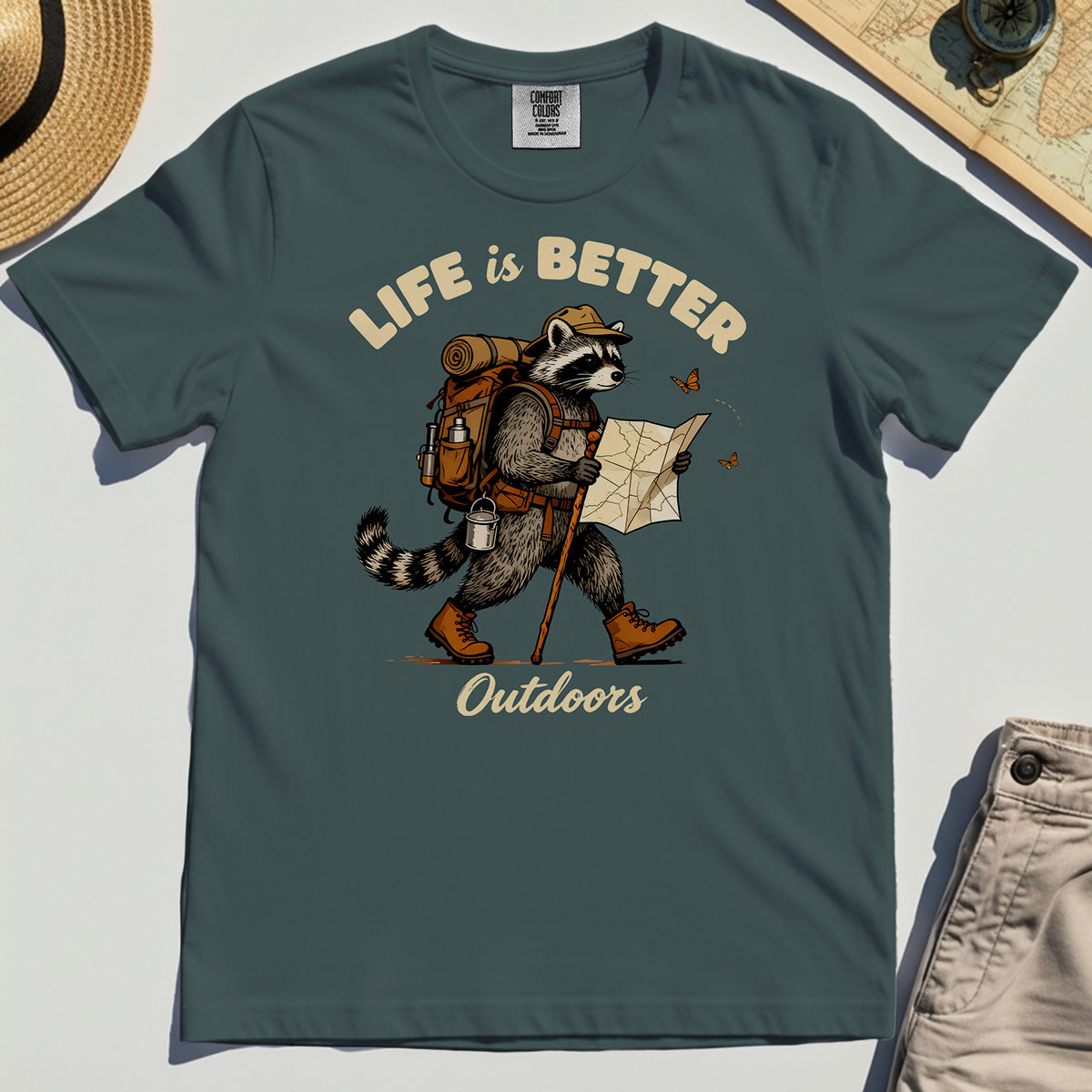 Raccoon "Life is Better Outdoors" Comfort Color Tee 3