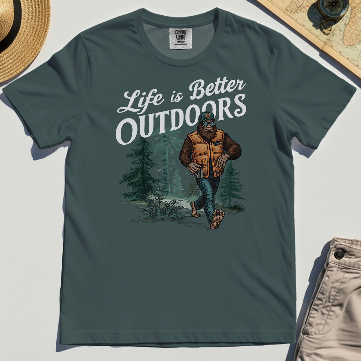 Bigfoot Life Is Better Outdoors Comfort Tee, Retro Camping Graphic Comfort Color Tees For Outdoor Adventurers 4