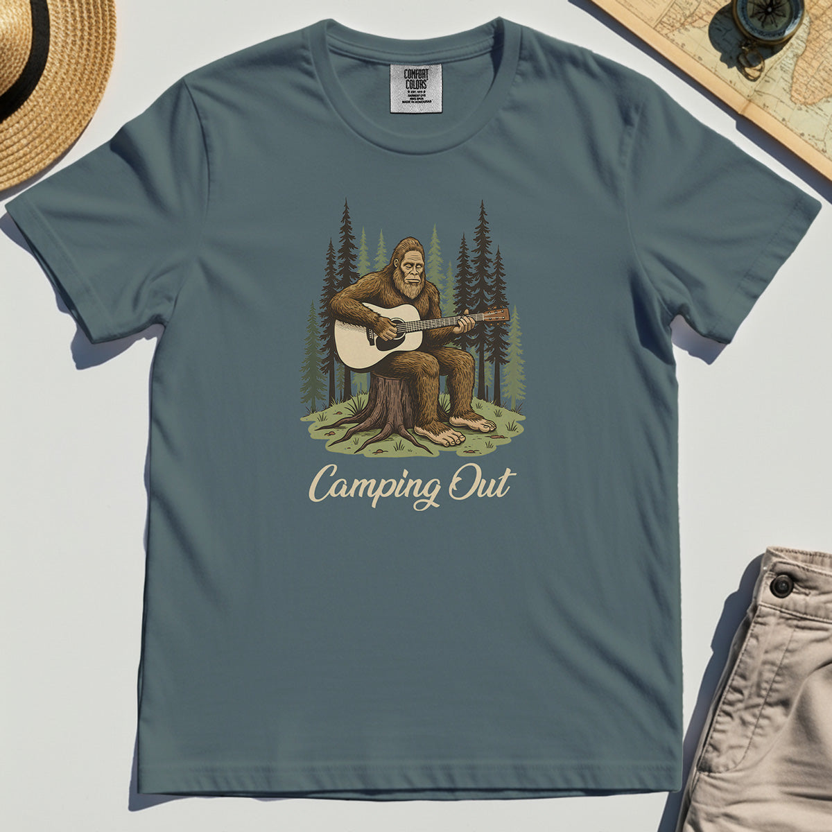 "Camping Out" Funny Bigfoot Camping Comfort Tee 4