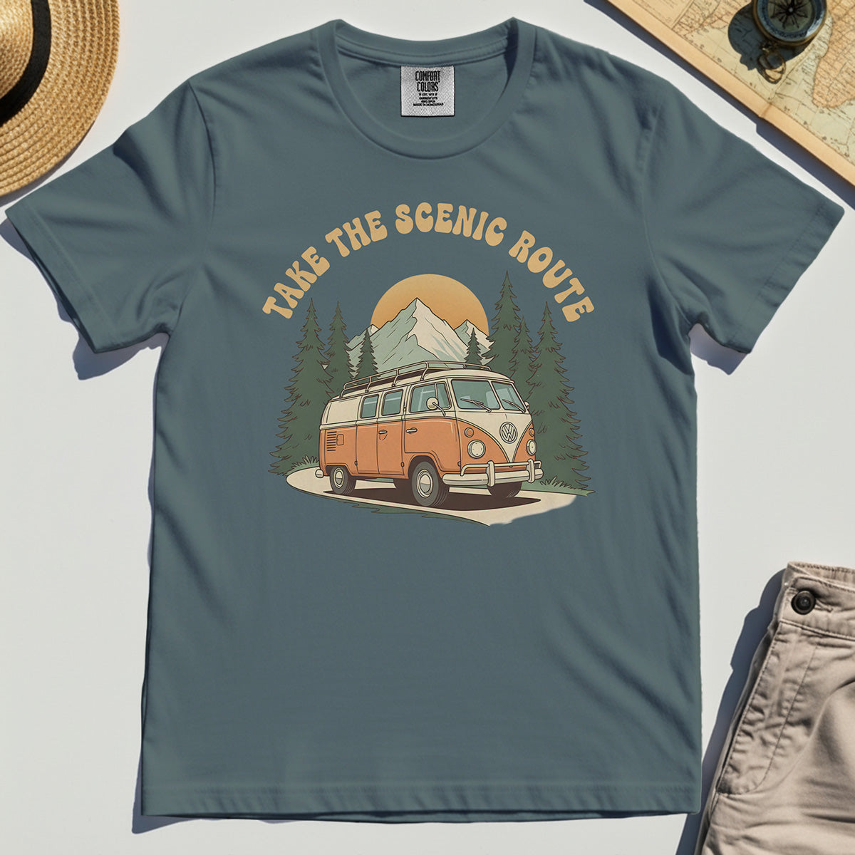 Take The Scenic Route Comfort Tee, Vintage Road Trip Comfort Color Tee For Travelers And Adventure Lovers 5
