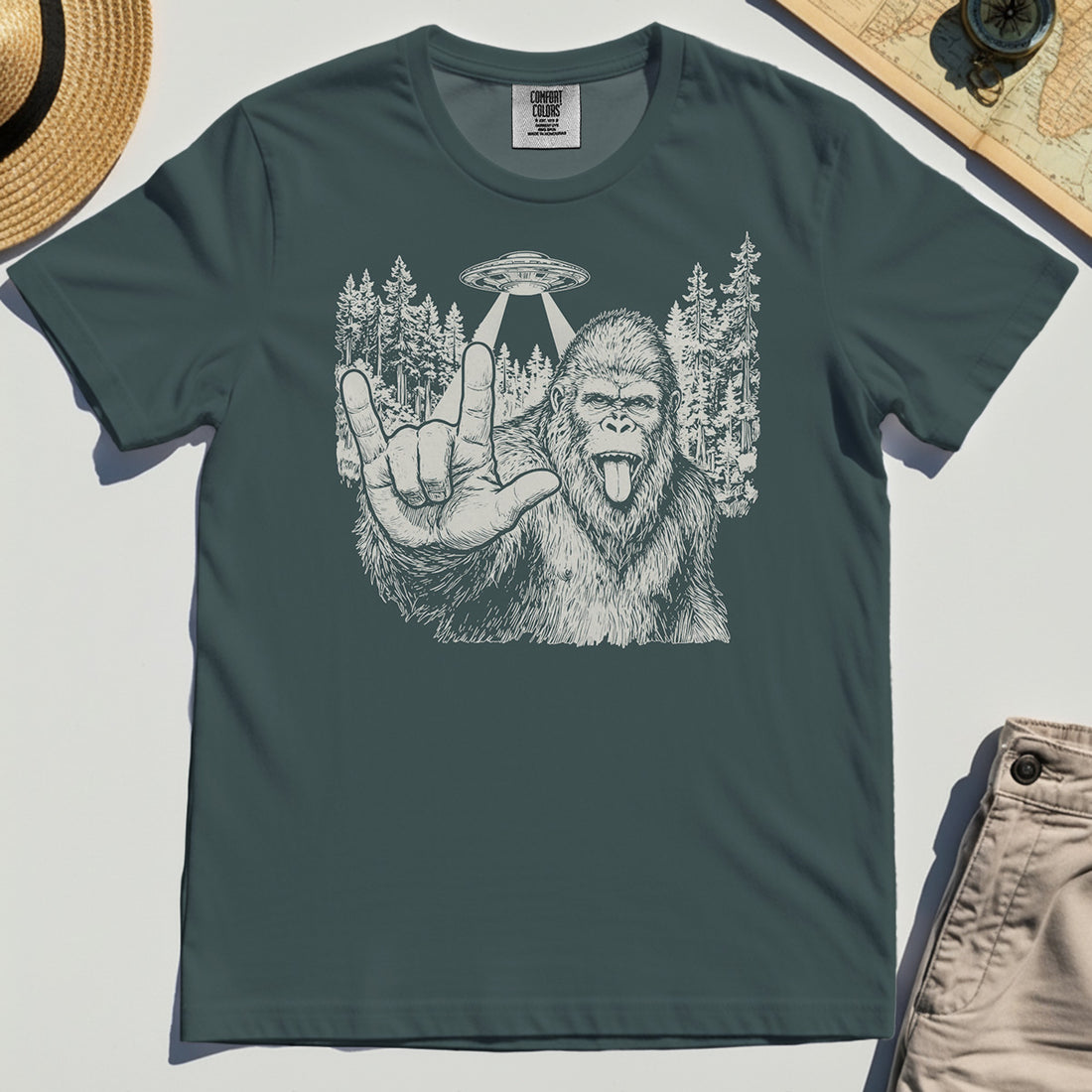 Funny Bigfoot Rock On Comfort Tee 1