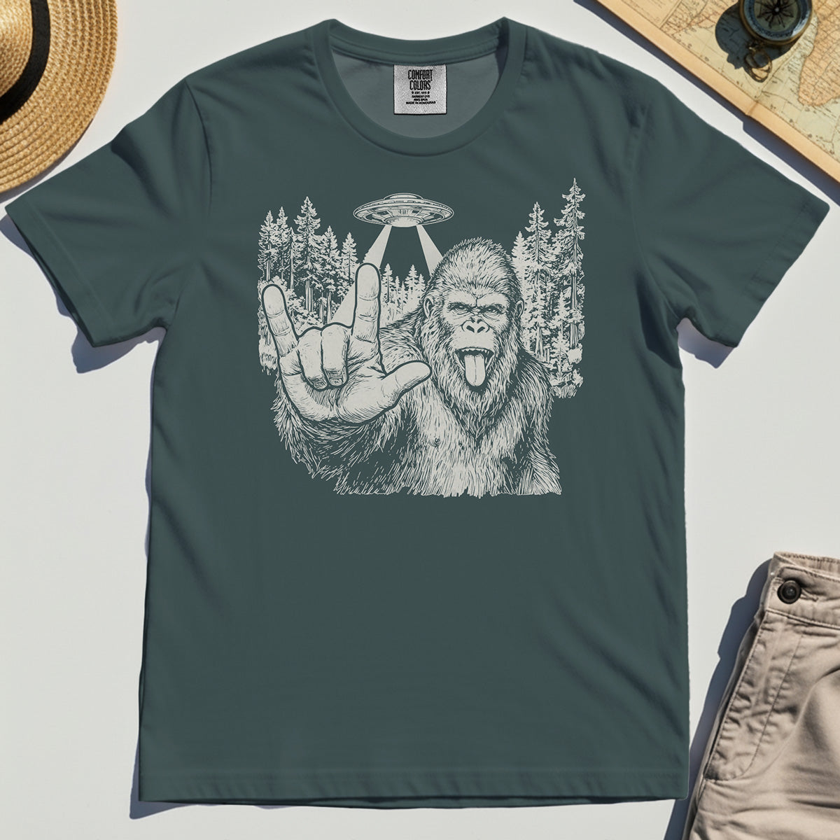 Funny Bigfoot Rock On Comfort Tee 1