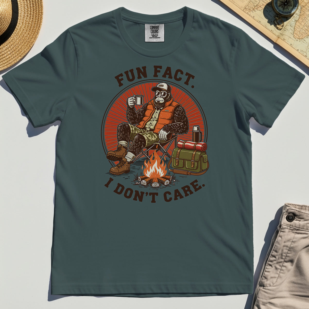 Funny Bigfoot Camping Comfort Tee, "Fun Fact I Don’t Care” 4