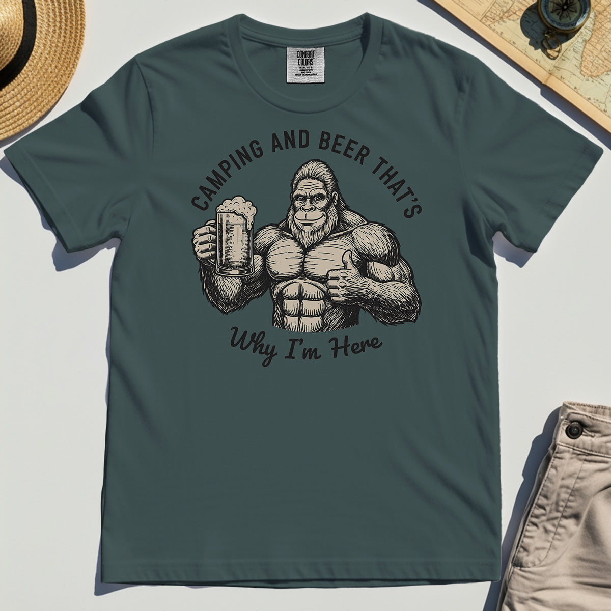 "Camping and Beer That’s Why I’m Here" Funny Bigfoot Camping Comfort Color Tees 3