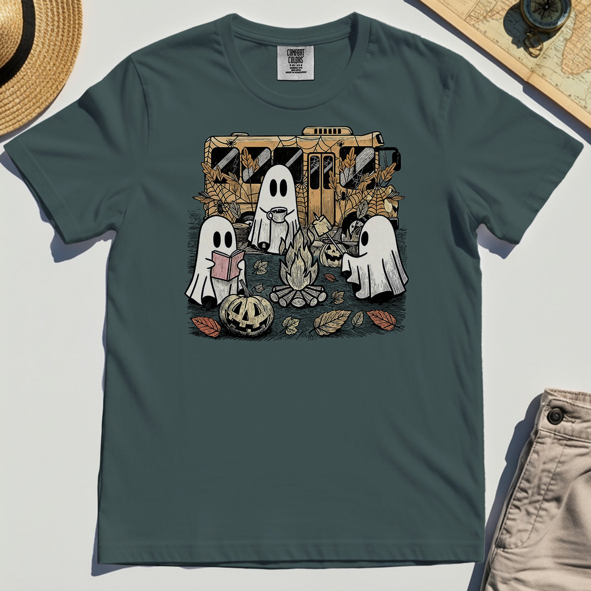 Cute Ghost Campfire Halloween Comfort Tee 2
