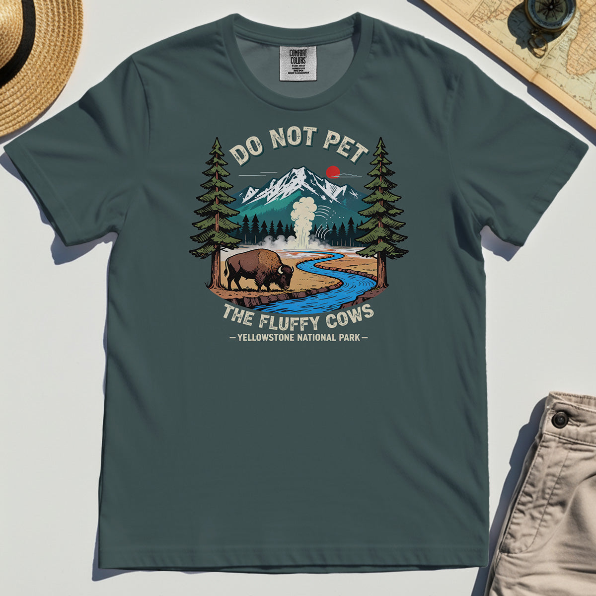 Yellowstone National Park Comfort Tees, Do Not Pet The Fluffy Cows Funny Bison Graphic Comfort Color Tees 3