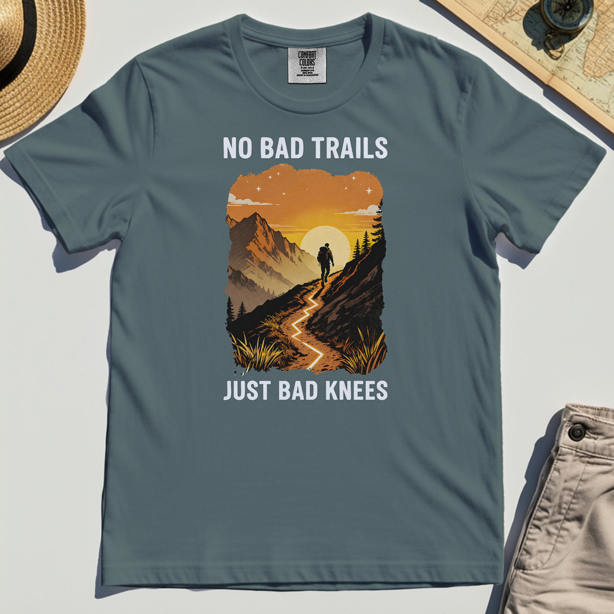 No Bad Trails Just Bad Knees Comfort Tee, Funny Trail And Camping Comfort Color Tee For Outdoor Lovers 5