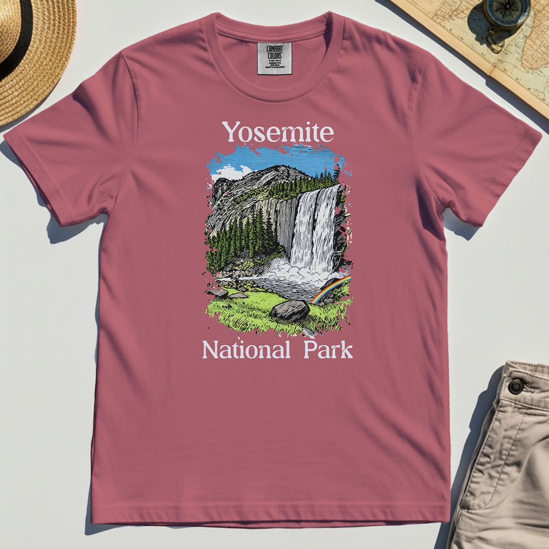 Yosemite Waterfall Vintage Comfort Color Tee, Scenic National Park Graphic Comfort Tee, Hiking Gift 1