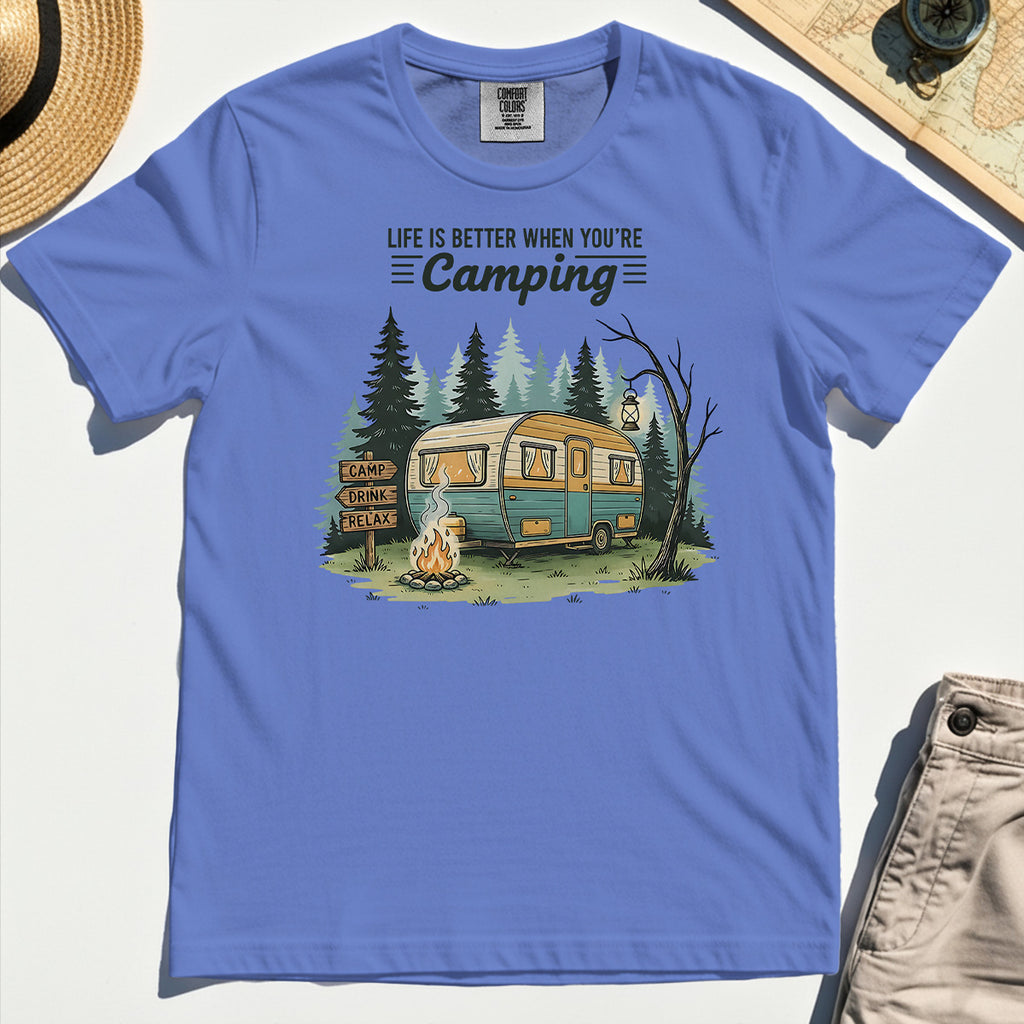 Life Is Better When You’re Camping Comfort Tee, Retro Camper and Campfire Comfort Color Tee For Travelers and Campers 7