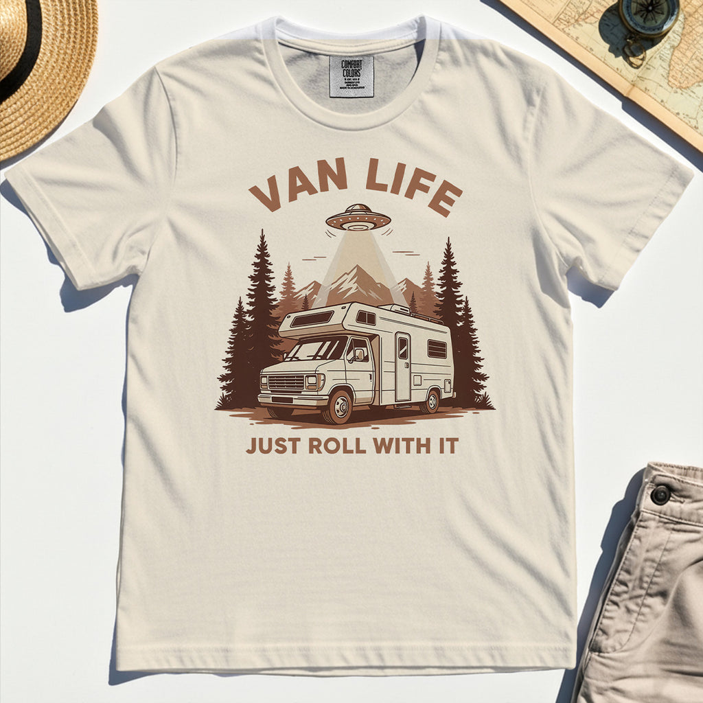 Just Roll With It Comfort Tees, Retro Camper Van Adventure Comfort Color Tee For Camping Lovers 2