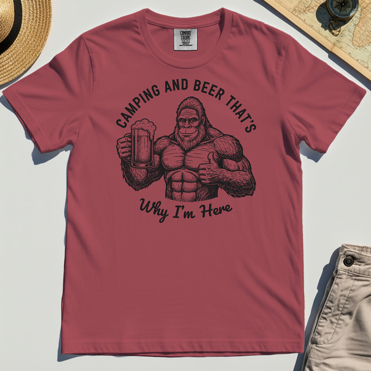 "Camping and Beer That’s Why I’m Here" Funny Bigfoot Camping Comfort Color Tees 4
