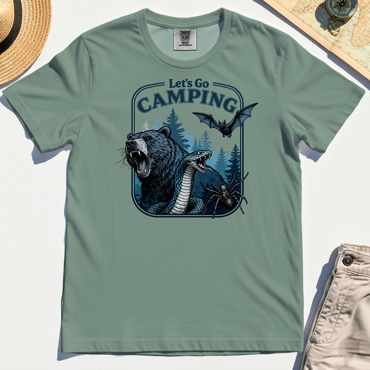 Let’s Go Camping Comfort Tee, Funny Outdoor Adventure Comfort Color Tee For Hikers and Campers 3