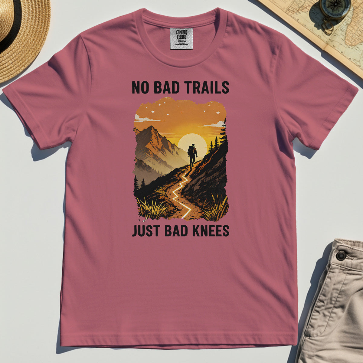 No Bad Trails Just Bad Knees Comfort Tee, Funny Trail And Camping Comfort Color Tee For Outdoor Lovers 6