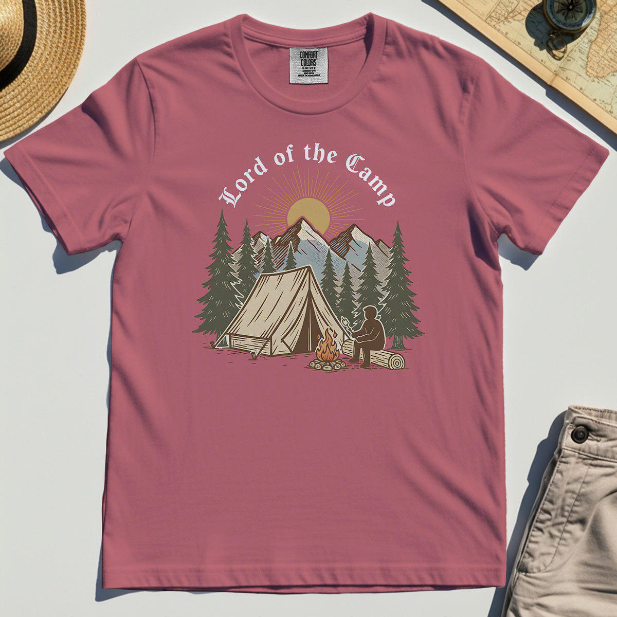 Vintage Lord of the Camp Campfire Comfort Tee, Tent And Campfire Mountain Scene Comfort Color Tee 5
