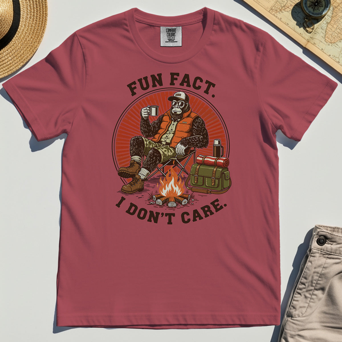 Funny Bigfoot Camping Comfort Tee, "Fun Fact I Don’t Care” 5