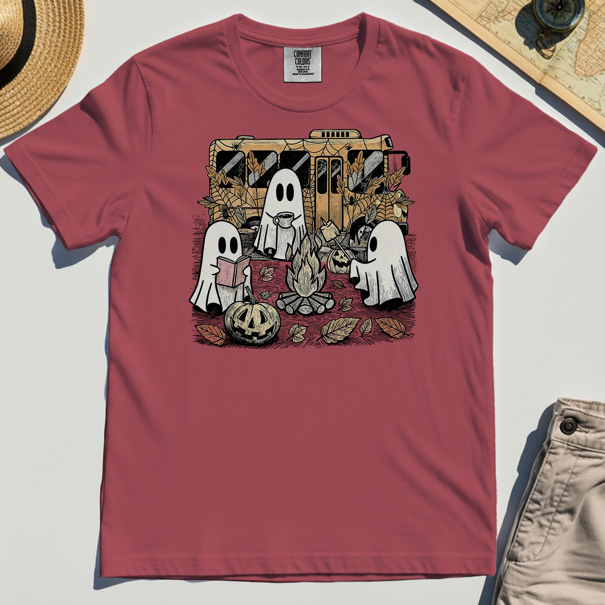 Cute Ghost Campfire Halloween Comfort Tee 5