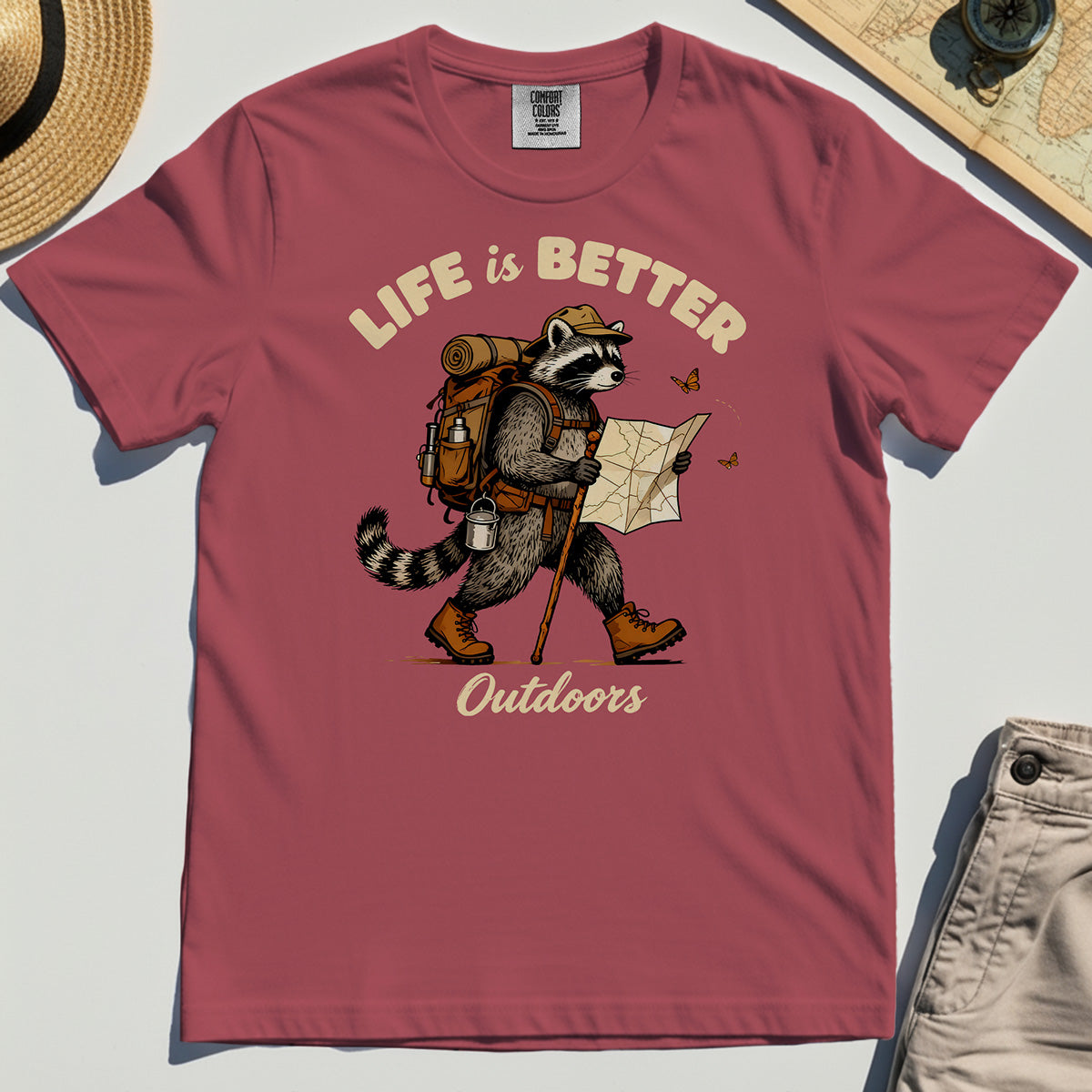 Raccoon "Life is Better Outdoors" Comfort Color Tee 4