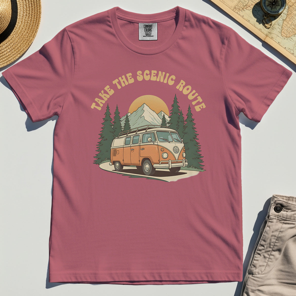 Take The Scenic Route Comfort Tee, Vintage Road Trip Comfort Color Tee For Travelers And Adventure Lovers 6