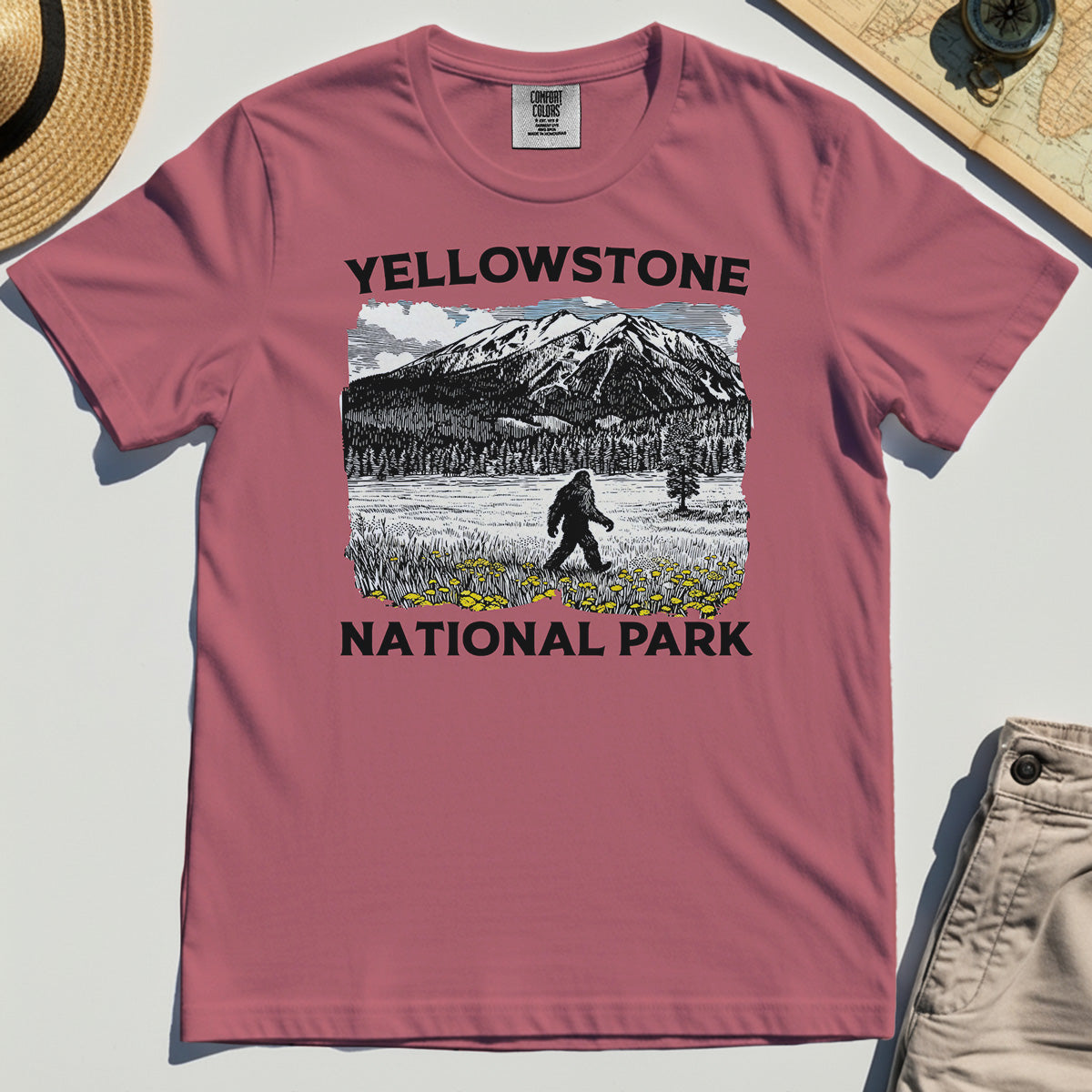 Yellowstone National Park Comfort Color Tee, Bigfoot Hiking Graphic 4