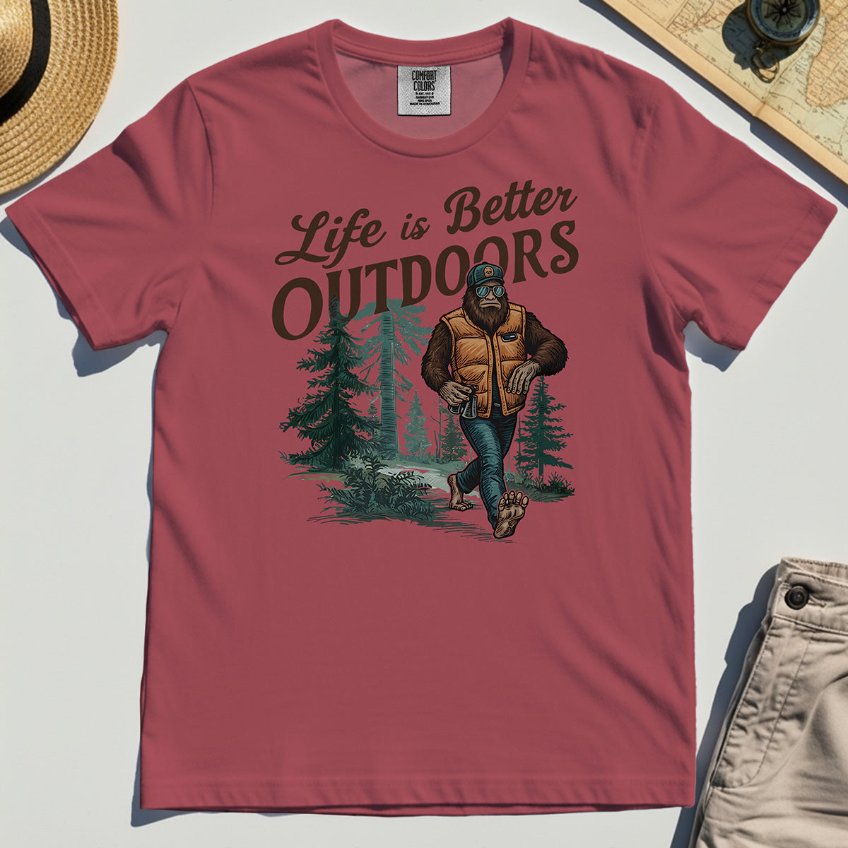 Bigfoot Life Is Better Outdoors Comfort Tee, Retro Camping Graphic Comfort Color Tees For Outdoor Adventurers 5