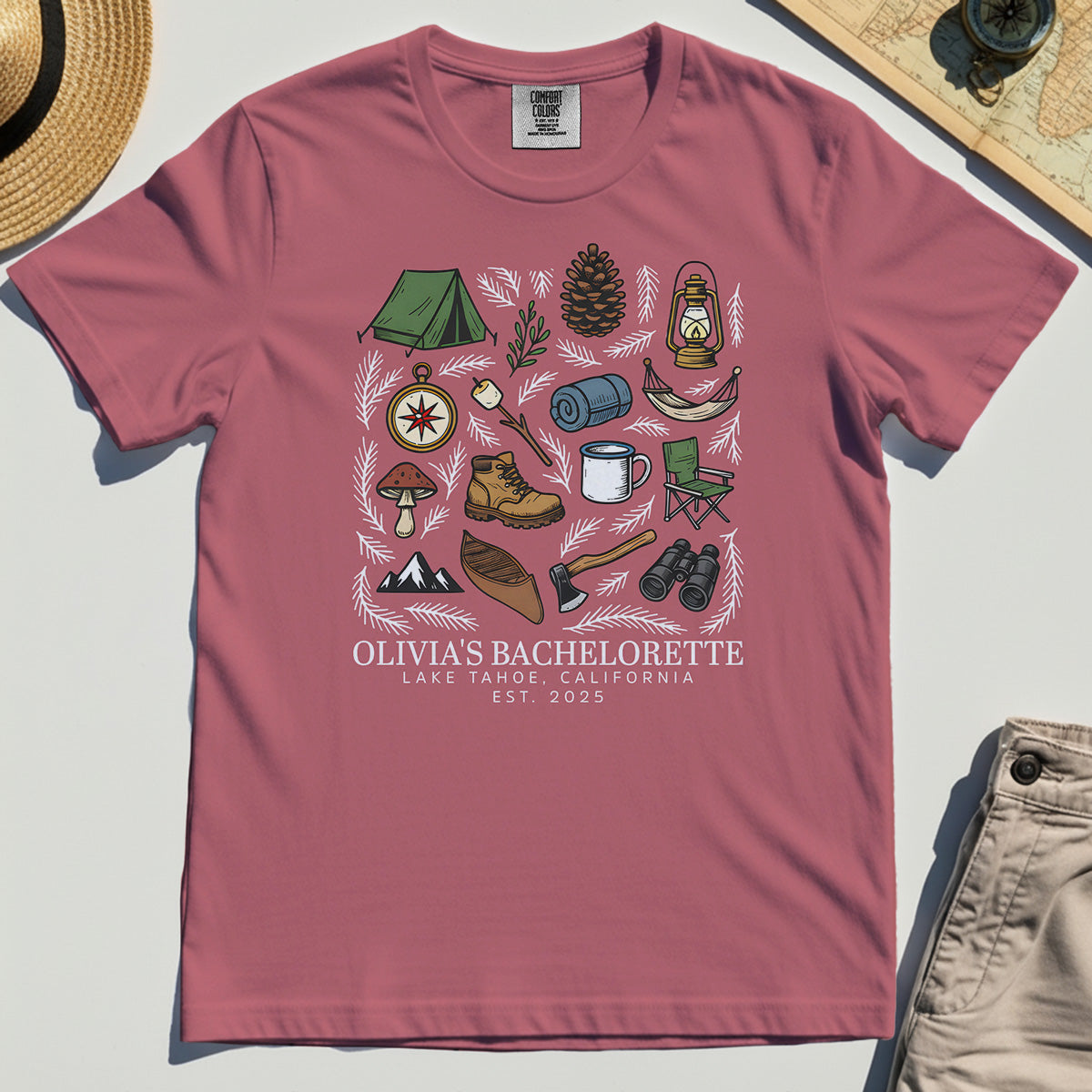 Bachelorette Camping Trip Comfort Tee, Bride Tribe Camping Trip Comfort Color Tees For Lake Tahoe 5