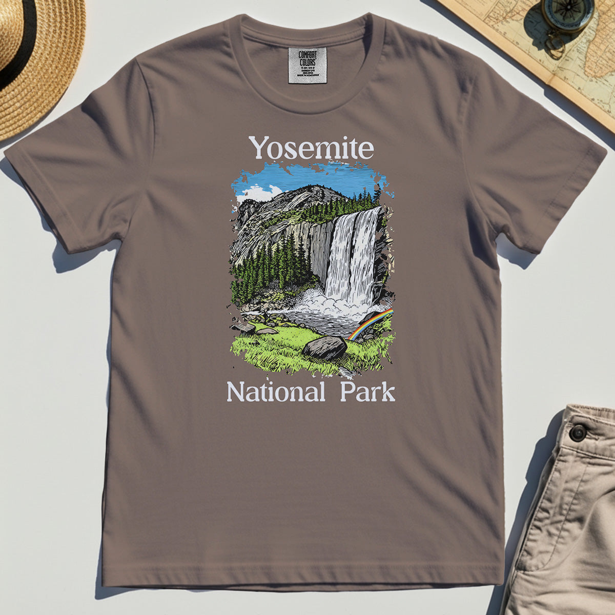 Yosemite Waterfall Vintage Comfort Color Tee, Scenic National Park Graphic Comfort Tee, Hiking Gift 5