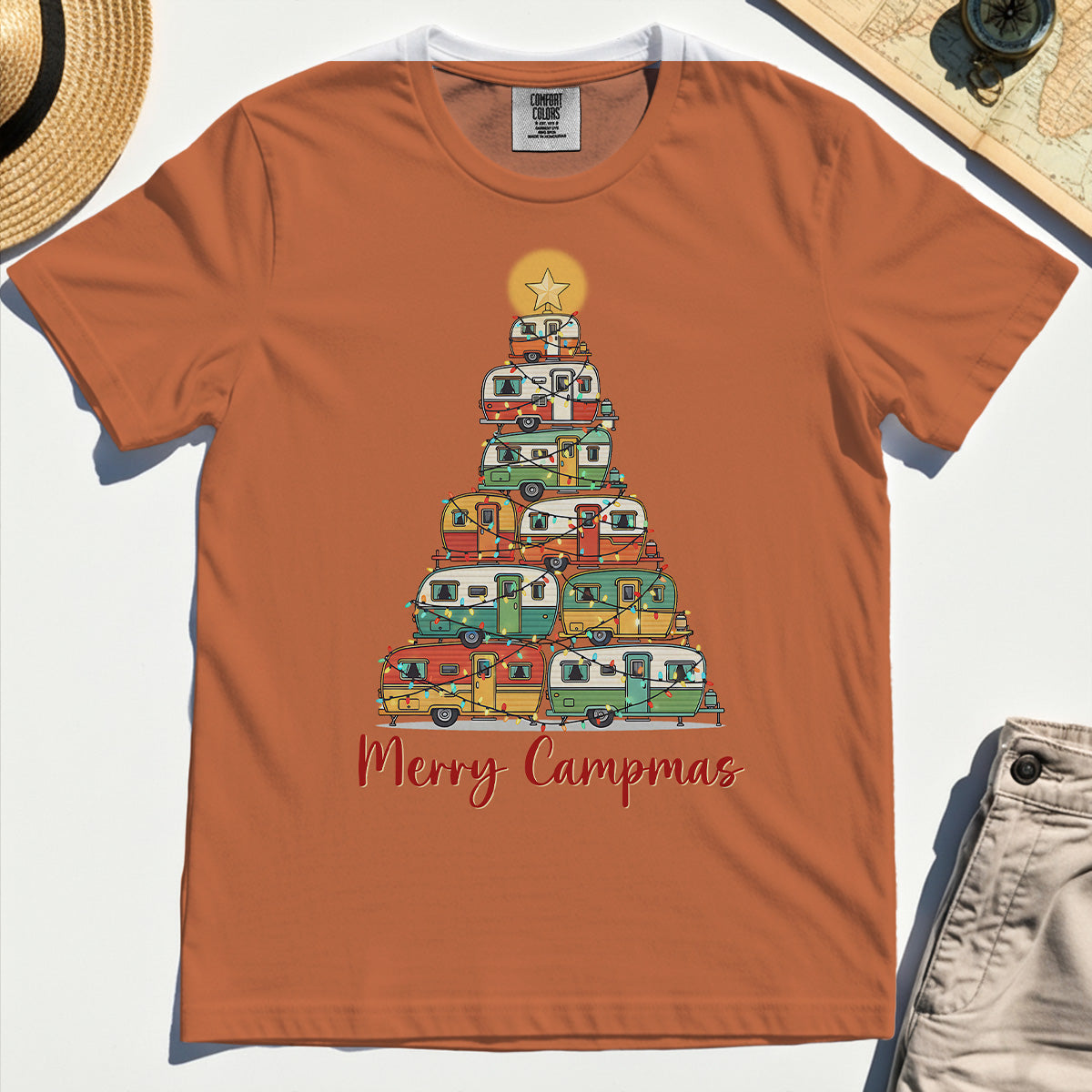 Retro Camper Van Christmas Comfort Tee, Funny Holiday Camping Comfort Color Tee For Men And Women 8