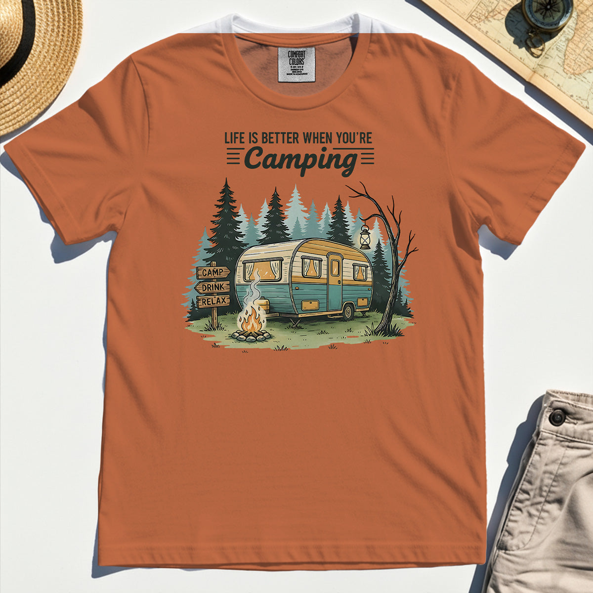 Life Is Better When You’re Camping Comfort Tee, Retro Camper and Campfire Comfort Color Tee For Travelers and Campers 8