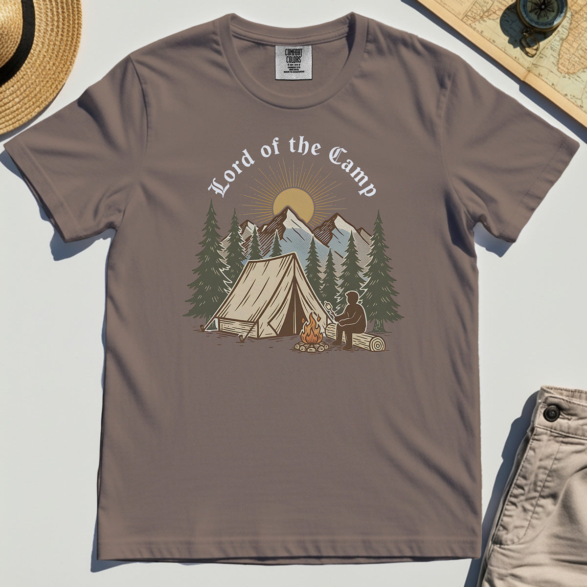 Vintage Lord of the Camp Campfire Comfort Tee, Tent And Campfire Mountain Scene Comfort Color Tee 6