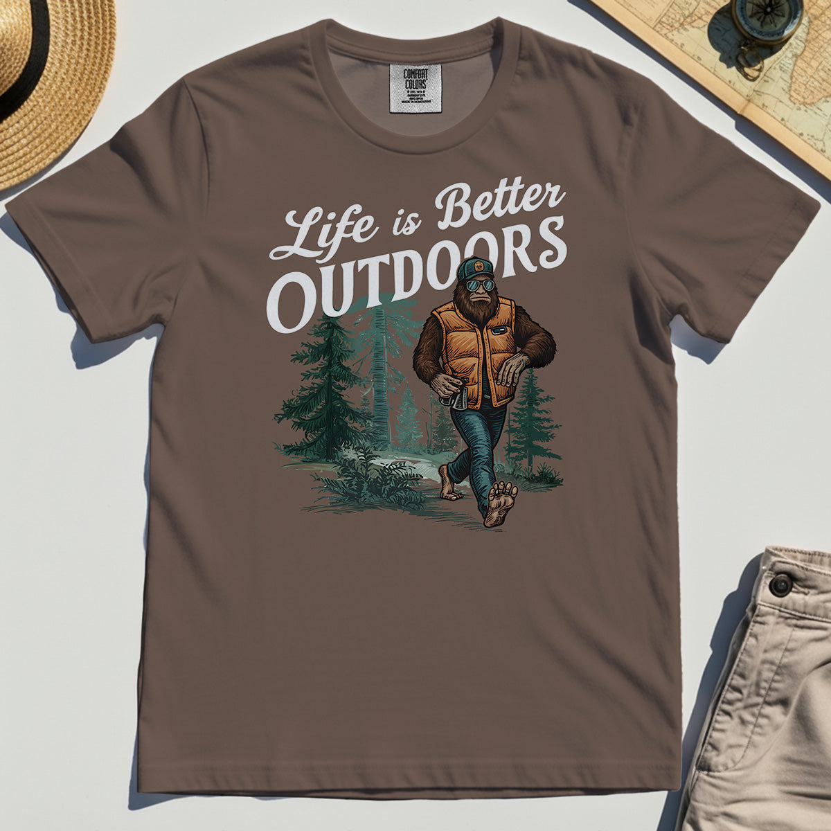 Bigfoot Life Is Better Outdoors Comfort Tee, Retro Camping Graphic Comfort Color Tees For Outdoor Adventurers 6