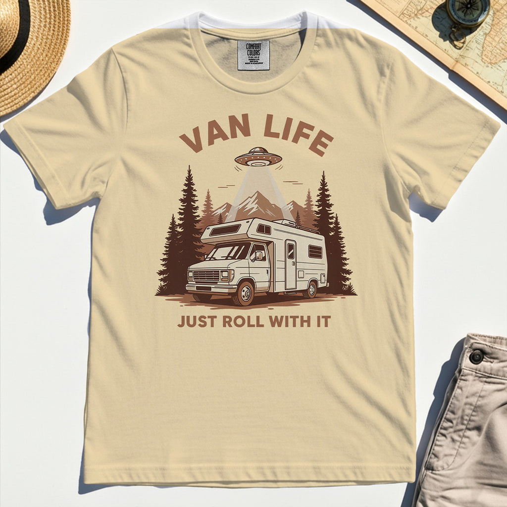 Just Roll With It Comfort Tees, Retro Camper Van Adventure Comfort Color Tee For Camping Lovers 3