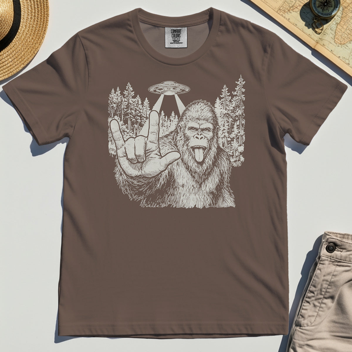 Funny Bigfoot Rock On Comfort Tee 5